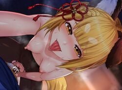 1boy absurdres animal_ears blonde_hair breasts censored cum cum_in_pussy dog_ears erune fangs female gran_(granblue_fantasy) granblue_fantasy hair_ornament highres medium_breasts nipples no_panties pantyhose penis pussy saliva sex short_hair tenken_(gotannda) tongue tongue_out topless vaginal_penetration vajra_(granblue_fantasy) yellow_eyes