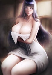 1girls arms_under_breasts artist_name bare_arms bare_legs bare_shoulders big_breasts blunt_bangs blush breasts busty collarbone covering crossed_arms eyelashes female female_only highres huge_breasts hyuuga_hinata indoors kaysuo light-skinned_female light_skin long_hair looking_at_viewer naked naruto naruto:_the_last naruto_(series) naruto_shippuden no_pupils nude paipan pale-skinned_female pale_skin parted_lips purple_hair sauna shiny shiny_hair shiny_skin sidelocks sitting skindentation solo solo_focus steam sunlight sweat sweatdrop sweating text thick_thighs towel very_long_hair violet_eyes voluptuous watermark wide_hips