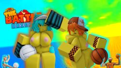 2girls 3d 3d_(artwork) areolae armwear arrymix basketball basketball_battler_(the_battle_bricks) bracelet breasts cap first_porn_of_character nipples pussy reference_image roblox roblox_game robloxian self_upload tagme the_battle_bricks thighs visor_cap volleyball volleyball_battler_(the_battle_bricks)
