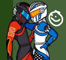 clothed first_porn_of_character foreheads_touching fortnite fortnite:_battle_royale frottage_through_clothing male_only masked masked_male maxx_speed motorcycle_helmet raduliform selfcest touching_chest