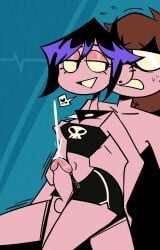 3d 3d_(artwork) balls bedroom_eyes big_balls big_breasts big_penis boy_saltiest breasts choker choker_collar clothed clothed_female clothing completely_nude completely_nude_male crop_top cum cumshot fully_clothed fully_clothed_female goth goth_girl gothic heart looking_back looking_back_at_viewer movement_lines mysaltisexposed nude nude_male nude_male_clothed_female open_mouth penis short_hair short_hair_female shorts skimpy skimpy_clothes smile smiling smiling_at_partner sweat sweatdrop sweating text_bubble thick_thighs thigh_job thigh_sex valbun valbun_(oc)