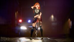 1girls 3d asuka_langley_sohryu black_legwear black_lipstick blue_eyes bracelet hairclip highsocks looking_at_viewer neon_genesis_evangelion night panties panties_down peeing peeing_on_floor peeing_self pissing_on_floor pleated_skirt police_car punk punk_girl pussy red_hair redbox42 ripped_pantyhose smug sneakers solo solo_female standing tongue tongue_out tshirt twintails urinating urinating_female urination urine urine_on_ground urine_stream