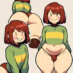 1boy 1femboy aged_up ai_generated auburn_hair bangs big_ass black_eyes blush_stickers bob_cut boots brown_boots brown_panties bulge chara chara_(undertale) chubby chubby_femboy chubby_male clothed clothed_femboy clothed_male collared_shirt creepy_smile crop_sweater crop_top crop_top_sweater curvy femboy flat_chest flat_chested gray_background kneehigh_boots male multiple_poses no_pants pale_skin panties pink_blush pixai shoulder_length_hair simple_background small_bulge smile solo striped_sweater thick_thighs tight_panties undertale undertale_(series) wide_hips