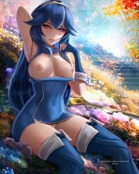 big_breasts blue_clothes blue_hair fit_female globe high_boots illasvyel long_hair lucina_(fire_emblem) only_female pretty_face pussy