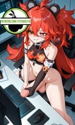 1futa ai_generated belly_button evil_grin evil_smile exposed_midriff exposed_shoulders eye_patch futa_only futanari koleda_belobog masturbation panda_ears petite petite_body petite_female pornography red_hair small_breasts smaller_female smug smug_face tank_top thigh_strap zenless_zone_zero