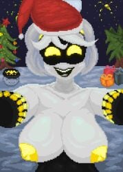 big_areola big_breasts big_nipples christmas female female_focus female_only huge_breasts metallic_body murder_drones murder_drones_v new_year pixel_art robot robot_girl v_(murder_drones)