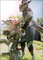 3d_(artwork) absurd_res animal_genitalia animal_penis anthro ball_fondling balls blender_(artwork) bodily_fluids canine_genitalia canine_penis clothed clothing deuzear digital_media_(artwork) dripping duo erection fellatio fondling genital_fluids genitals hair hi_res kneeling kneeling_on_ground knot knotted_penis lill_esp looking_pleasured male male/male musk musk_cloud nardoragon nude oral oral_penetration peeing penetration penile penis penis_in_mouth pissing_on_another sex smile teeth urine urine_in_mouth watersports