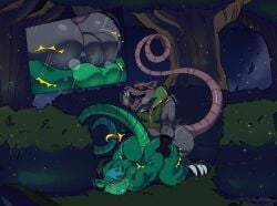 2022 anal anal_sex anthro anthro_on_anthro anthro_penetrated anthro_penetrating anthro_penetrating_anthro arched_back arm_pull ass ass_up backsack balls balls_touching big_balls big_butt big_claws blue_eyes blue_hair blush bodily_fluids breath bubble_butt buckteeth claws clothing cutaway detailed_background dominant dominant_male duo eyebrows eyewear fangs feet fingerless_gloves from_behind_position fur genitals gloves goggles grass green_body green_fur grey_body grey_fur had0u hair handwear hi_res intraspecies league_of_legends looking_pleasured male male/male male_penetrated male_penetrating male_penetrating_male mammal motion_lines murid murine night nude open_mouth open_smile penetration plant prison_guard_position rat riot_games rodent sex sharp_teeth smile submissive submissive_male sweat teeth tencent thick_eyebrows thick_thighs toes tongue tongue_out tree twitch_(lol)