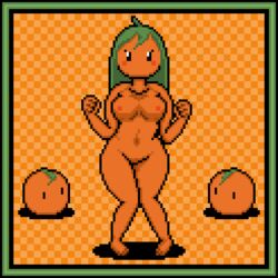 1girls animated anthro barefoot completely_nude completely_nude_female dancing female female_only food_creature full_body green_hair naked naked_female nude nude_female orange_skin orangejuicemann pixel_art poppy_(orangejuicemann) solo solo_female