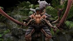 16:9 animal_humanoid armor arthropod arthropod_humanoid balls breasts clothed clothing duo female full_nelson full_nelson_(legs_held) genitals harness headgear helmet hi_res human humanoid karmanic_mizery male male/female mammal nipples partially_clothed penetration tyranid tyranid_warrior vaginal_penetration vulva warhammer_(franchise) warhammer_40000 widescreen