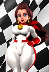 1girls 3d 3d_(artwork) big_breasts big_thighs blue_eyes bodysuit breasts brooch brown_hair checkered_flag_background curvy earrings eyeshadow female female_only gloves half-closed_eyes hand_on_hip kabalmystic_(style) light-skinned_female light_skin lips lipstick long_hair looking_at_viewer mario_(series) nintendo pauline pauline_(mario) purple_eyeshadow racing_suit red_lipstick relliksb smirk solo thick thick_hips thick_thighs thighs wide_hips