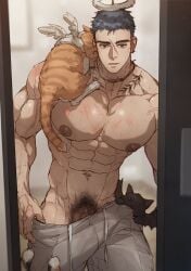 abs bara biceps big_penis bulge male male_nipples male_only manly muscular_male nipples pecs penis punim410