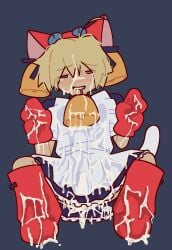 1boy after_anal after_fellatio after_footjob after_gangrape after_handjob after_oral after_orgasm after_rape after_sex ahoge bell bell_accessory bell_collar blonde_hair blue_dress blue_eyes blush bow broken_rape_victim catboy crossdressing cum cum_all_over cum_drip cum_in_ass cum_inside cum_on_arms cum_on_cheek cum_on_dress cum_on_feet cum_on_gloves cum_on_hands cum_on_socks dejiko_(cosplay) di_gi_charat di_gi_charat:_summer_vacation_special double_v drooling fake_tail femboy maid_uniform male male_only messy messy_clothing messy_hair no_panties no_panties_under_dress no_underwear open_mouth peace_sign rape raped_male red_gloves red_hat red_socks rod_young rodoyan saliva sitting smile soaked_in_cum spread_legs stained_clothes stained_dress stained_socks tail tears wet wet_clothes wet_clothing wet_dress white_tail young younger_male