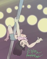 big_nipples boobs_out breasts breasts_out eizouken_ni_wa_te_wo_dasu_na! extra_perpetual feet glasses half_naked hi_res high_resolution highres kanamori_sayaka nipples pole pole_dancer pole_dancing smiling tits_out