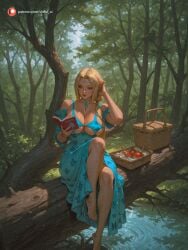 ai_generated aisinful ass big_ass big_breasts big_butt blonde_hair blush breasts cleavage dress feet female foliage forest hi_res huge_breasts jewelry lake large_breasts log long_hair mushroom naruto_(series) nature outdoors palm_tree plant pointy_ears river sitting sitting_in_tree skindentation solo thick_thighs tree tree_shade tree_stump tsunade tsunade_(naruto) under_tree water wide_hips