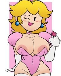1girls armwear big_breasts blonde_hair breasts cleavage clothing condom crown earrings female female_only huge_breasts human human_only instantnudeles light-skinned_female light_skin looking_at_viewer mammal mario_(series) mature mature_female nintendo open_mouth paper_mario:_the_thousand-year_door paper_peach pink_outfit princess princess_peach royalty solo solo_female tagme