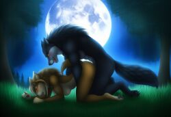 ai_generated anthro blush canid canine canis doggy_style female forest from_behind full_moon male moon night novelai nude outdoors sex werewolf werewolf_girl wolf