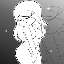 1girls 2d 2d_(artwork) big_hips big_thighs black_and_grey black_and_white bliss blissful breast_focus breasts breasts_out cexplicits closed_eyes completely_nude eyes_closed female hips monochrome naked naked_female nipples nude pinup smile smiling stars tagme thick thick_hips thick_thighs thighs
