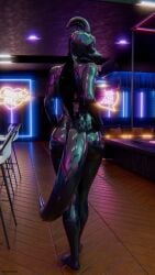 4k 9:16 absurd_res anthro ass breasts clothing dildo dragon female hi_res kurolatex latex latex_clothing latex_skinsuit liquid_latex livingsuit looking_at_viewer looking_back mythological_creature mythological_scalie mythology neon_lights scalie sex_toy skinsuit solo stella_(kurolatex) strip_club tight_clothing