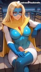 1futa 2026 ai_assisted ai_generated anime artist_name blonde_blazer blonde_hair building cape city cityscape cock dick dispatch_(game) earrings explicit futanari hi_res high_quality high_resolution highres mask night night_sky patreon patreon_username penis stable_diffusion tsukoneko uncensored watermark