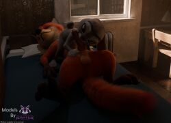 3_toes 3d_(artwork) 4_fingers absurd_res animal_genitalia anthro anus balls barely_visible_anus bed bedroom black_nose blender_(artwork) canid canine canine_genitalia chair claws closed_eyes countershading digital_media_(artwork) disney duo english_text erection european_rabbit feet female female_on_top fingers fox fur furniture genitals gloves_(marking) grey_body grey_fur hi_res huge_filesize judy_hopps knot lagomorph leporid lying male male/female mammal markings masturbation nick_wilde nude on_back on_top oral oral_masturbation orange_body orange_fur oryctolagus penis pink_nose pink_penis purple_eyes rabbit rasterraccoon red_fox sex size_difference smile straddling table text toes true_fox watermark window zootopia