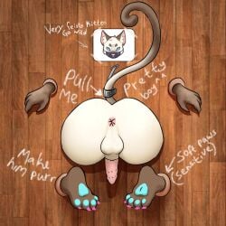 4_toes angry anthro blue_pawpads bound claws colored_nails feet free_use fur genitals graffiti hi_res male nails pawpads penile_spines penis pink_nails solo tail tail_tied tan_body tan_fur through_wall timfemyx toes