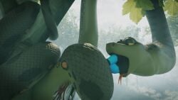 16:9 3d_(artwork) ambiguous_gender anaconda anthro blender_(artwork) boa_(snake) boinae coiling coiling_around_body digital_media_(artwork) dominant duo feral hi_res male reptile scalie sergal size_difference slice_(thelastslice) snake swallowing thelastslice vore widescreen