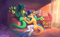 absurd_res ahe_gao animal_genitalia anthro anthro_penetrated anthro_penetrating anus aroused blue_body blue_fur bodily_fluids calendar chair claws clothing comic cum cum_inside cum_on_face cum_on_penis cum_on_self cumshot dildo dragon duo edging ejaculation english_text feet fingering foot_focus forced forced_edging forced_orgasm foxpit fur fur_markings furniture genital_fluids genital_slit genitals green_body green_eyes green_fur green_scales hair half-erect half-erect_while_penetrated hi_res hitachi_magic_wand horn kobold leg_warmers legwear loksy_(foxpit) looking_pleasured lube lube_bottle male male/male male_penetrating mane markings multicolored_body multicolored_fur mythological_creature mythological_scalie mythology nardoragon nude on_chair open_mouth orgasm pawpads paws penetration penis scale_plates scales scalie sex_toy sheath sitting sitting_on_chair slit_fingering slit_penetration slit_penis slit_play smile smug smug_face spread_legs spreading stockings submissive submissive_male tail teeth text tongue tongue_out varrenlad vibrator wand_vibrator yellow_body yellow_scales