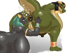 2026 alligator alligatorid anal anthro anthro_on_anthro anubian_jackal anubis_(lollipopcon) anus ass bast bastet_(lollipopcon) big_breasts big_butt biped black_body bodily_fluids breasts canid canine canis crocodilian curvy_figure deity domestic_cat duo egyptian egyptian_mythology felid feline felis female female/female fur green_body hair hi_res huge_breasts huge_butt hyper hyper_breasts jackal jewelry looking_at_viewer mammal middle_eastern_mythology mythology nipples nude nude_female oral presenting presenting_anus presenting_hindquarters raised_tail reptile rimming saliva saliva_string scalie sex slightly_chubby sobek sobek_(lollipopcon) tail thick_thighs thugji3 voluptuous wide_hips