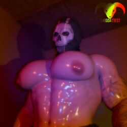 3d big_breasts big_pecs blender blender_(software) bored_expression call_of_duty exposed_nipples eyes_visible_through_mask from_below gay ghost_(modern_warfare_2) glistening_body high_quality highres large_nipples looking_at_viewer manboobs mask neon_lights oiled_body render self_upload simon_riley skull_mask stern_expression tattoo tattooed_arm thegoattest