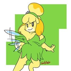 animal_crossing big_breasts breasts canid canine canis cosplay female fur furry furry_only isabelle_(animal_crossing) nintendo stormcloudsart tagme tail thick_thighs thighs tinker_bell wings