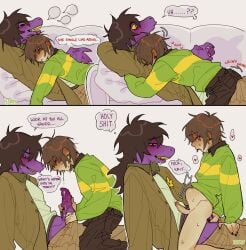 1boy 1futa absurdres anal anal_sex anthro big_penis blush bodily_fluids brown_hair bulge claws clothed clothed_sex clothing colored colored_sclera colored_skin colored_teeth commentary deltarune detailed dialogue digital_drawing_(artwork) digital_media_(artwork) drooling duo english_commentary english_text erection erection_under_clothing eye_bags female finger_claws floatyart freckled_face freckles furniture furry furry_female futa_on_male futa_with_male futanari genderswap_(otm) genitals grinding gynomorph hair hair_over_eye heart_eyes heart_symbol hi_res highres human humanoid_genitalia humanoid_penis implied_incest intersex intersex/male intersex_anthro jacket kris_(deltarune) kris_dreemurr long_hair long_sleeves lying lying_on_sofa male male_penetrated mammal motion_lines multiple_boys on_back on_sofa open_mouth pants penis piercing pose profanity purple_skin reptile reptile_girl riding riding_cock riding_penis rule_63 saliva saliva_on_penis saliva_string scalie sex shaded shirt size_difference smile sniffing sniffing_clothes sofa speech_bubble spiral spiral_eyes stomach_bulge straddling straddling_penis susie_(church_clothes)_(deltarune) susie_(deltarune) sweat sweater tear_trough teeth thought_bubble undertale_(series) utdr_(toby_fox) watermark yellow_sclera yellow_teeth