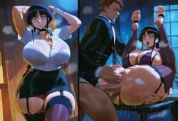 1boy 1girls ai_generated anal bleach breasts comic feet_up female female_ejaculation huge_ass huge_breasts huge_cock kurotsuchi_nemu male office office_lady penis squirting squirting_from_anal thick_thighs wide_hips