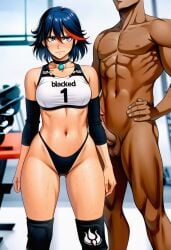 ai_generated begging_for_rape choker clueless dark-skinned_male gym gym_uniform imminent_rape interracial kill_la_kill matoi_ryuuko sexy skimpy slut
