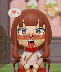 1girls ahe_gao brown_eyes brown_hair female female_only heart heart-shaped_pupils looking_at_viewer mii miitopia nintendo open_mouth parody shy_ayu sitting solo sweat sweatdrop tagme tongue tongue_out