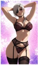 1girls ai_generated big_breasts bra chainsaw_man eyepatch grey_hair large_breasts lxlbanner quanxi_(chainsaw_man) solo standing