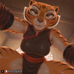 1girls ai_generated anthro female furry furry_female furry_only high_quality high_resolution highres kung_fu_panda master_tigress medium_breasts panzglard sweat tiger tiger_girl tiger_print tigress