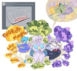 2026 ambiguous_gender anthro ass belly beverage big_butt bodily_fluids breasts cheese clothed clothing dairy_products dessert digital_media_(artwork) drinking_straw english_text eyewear fart fart_bukkake fart_cloud fart_fetish farting_on_another farting_on_face female food fur furniture generation_1_pokemon generation_4_pokemon generation_6_pokemon glasses goodra green_fart_cloud group hi_res humanoid ice_cream ice_cream_cone kibblekritterz lapras lucario milkshake navel nintendo onomatopoeia orange_fart_cloud overweight pokemon pokemon_(species) purple_fart_cloud purugly simple_background sitting smile sofa sound_effects tail text thick_thighs topwear whiskers wide_hips