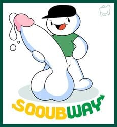 1boy balls cum cyanu hat holding_penis hyper hyper_balls hyper_penis large_balls large_penis male male_focus male_only no_pants open_mouth penis semen subway_(franchise) subway_uniform theodd1sout white_background white_skin youtube youtuber