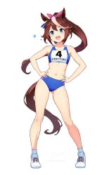 1girls breasts brown_hair female horse_ears horse_girl horse_tail looking_at_viewer revenantart short_hair small_breasts solo sports_bra tokai_teio_(umamusume) toned track_uniform umamusume umamusume_pretty_derby white_background