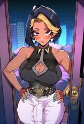 1futa ai_generated ass big_ass big_breasts blizzard_entertainment boob_window breasts brown_skin cleavage dark-skinned_female dark-skinned_futa dark_skin dark_skinned_female domina futa futa_cock futa_milf futa_mommy futanari indian indian_female leafyviolet mature mature_body mature_figure mature_futa milf mommy overwatch penis_print shoulders solo standing_in_doorway thick thick_ass thick_thighs thighs two-tone_hair vaira_singhania voluptuous voluptuous_futanari wide_hips