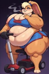 ai_generated anthro belly_rolls bunny cigarette fat fat_ass flabby_arms large_breasts lola_bunny mobility_scooter obese rabbit smoking space_jam thunder_thighs tight_clothing unhealthy