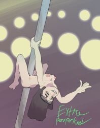 big_nipples boobs_out breasts breasts_out eizouken_ni_wa_te_wo_dasu_na! extra_perpetual feet glasses hi_res high_resolution highres kanamori_sayaka naked nipples pole pole_dancer pole_dancing smiling tits_out
