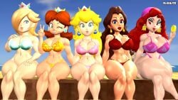 3d 3d_(artwork) 5girls artist_name bandana big_breasts big_thighs blonde_hair blue_eyes blue_eyeshadow bra breasts captain_syrup cleavage clothed clothed_female coin crown earrings eyeshadow female female_only flower_earrings ginger_hair hair_over_one_eye half-closed_eyes human kabalmystic_(style) light-skinned_female light_skin lingerie lips lipstick long_hair looking_at_viewer mario_(series) multiple_females multiple_girls nintendo non-nude one_eye_closed panties pauline peace_sign pink_lipstick pinup platinum_blonde_hair princess_daisy princess_peach princess_rosalina purple_eyeshadow red_eyes red_hair red_lipstick relliksb shoulder_length_hair sitting smile star_earrings tan-skinned_female tan_skin teardrop_earrings thick thick_hips thick_thighs v_sign wario_(series) wario_land wide_hips wink