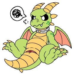 1:1 angry animal_genitalia cloaca cloacal cloacal_penetration collar digital_media_(artwork) dragon escape_from_ever_after feet female genitals horizontal_cloaca low_res lying mythological_creature mythological_scalie mythology oekaki on_back pawprint.ing_(artwork) presenting scalie tinder_(escape_from_ever_after) xenoyia