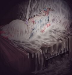 2026 absurd_res anthro antlers balls bed bedroom big_balls blue_hair bodily_fluids canid canine cuddling_plushie cum cum_everywhere deer detailed digital_media_(artwork) disproportionate_genitalia excessive_cum excessive_genital_fluids excessive_precum fur furniture genital_fluids genitals gmad green_tail habbie hair hi_res horn huge_balls hybrid hyper hyper_balls hyper_cum hyper_genitalia hyper_precum leaking_precum lying male mammal messy nude on_side penis pillow pink_body pink_fur plushie precum precum_everywhere precum_on_bed precum_on_ground precum_puddle precum_squirt purple_penis solo tail tan_body tan_fur wet_dream