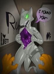 absurd_res animate_inanimate bondage bound clothing corruption costume dialogue doll dominant drone first_person_view graffiti hi_res hollow_body inviting latex living_clothing looking_at_viewer orange_hands rubberjett sergal skinsuit speech_bubble suit tentacle tight_clothing unusual_anatomy