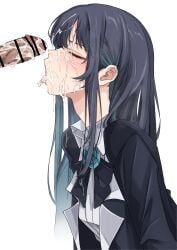 1boy1girl 2026 ado ado_(music-artist) ado_(utaite) after_fellatio after_orgasm blue_hair blush bukkake censor_bar censored censored_penis chando_(ado) clothed clothing cum cum_on_face ekibyoudayo female fully_clothed hair hi_res light-skinned_female light_skin long_hair looking_at_partner male male/female open_mouth penis simple_background tongue tongue_out variant white_background