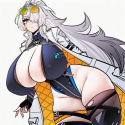1girls ai_generated belt belt_buckle belts big_breasts bodysuit boob_window breasts breasts_bigger_than_head chaos_zero_nightmare child_bearing_hips coat coat_open eyewear_on_head female female_only gradient_shading huge_breasts long_hair long_nails mayuai nine_(chaos_zero_nightmare) ponytail solo solo_female sunglasses tagme thick_thighs tits tits_bigger_than_head very_long_hair white_background white_hair yellow_eyes
