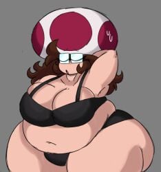 1girls arms_behind_head ass ass_from_the_front ass_visible_through_thighs big_ass big_belly big_breasts big_butt black_bra black_panties breasts bubble_ass bubble_butt chubby chubby_female fat female glasses grimette_toad_(sillytoad) huge_ass huge_breasts huge_hips huge_thighs large_ass large_breasts mushroom mushroom_girl mushroom_humanoid naked naked_female nintendo original_character pussy riginal sillychubbytoad smile toad_(mario) wide_hips